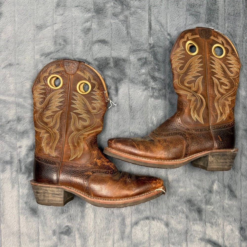 Ariat Heritage Roughstock Brown Leather Western Cowboy Boots Mens 10 D 10002227